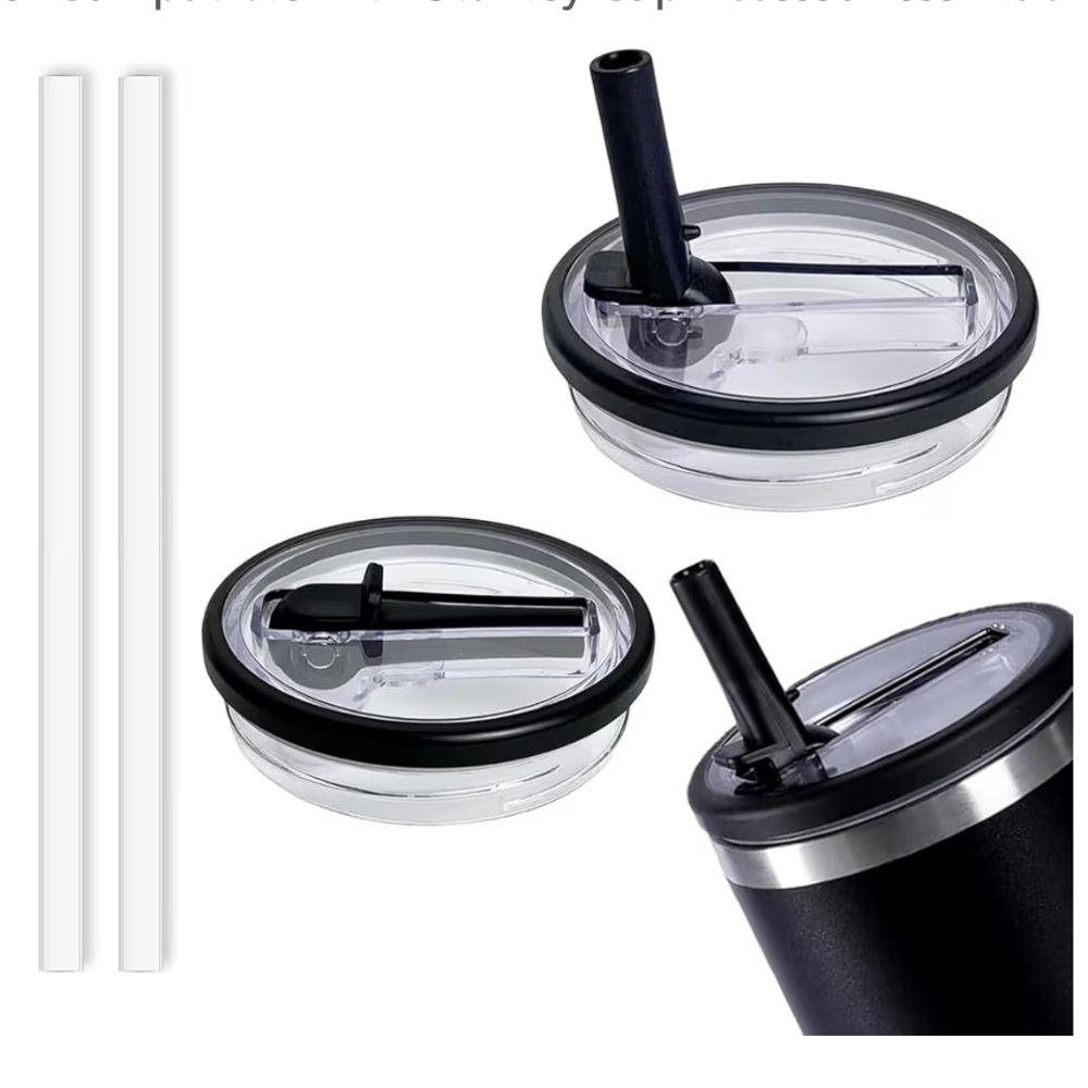Black and Clear Stanley Lid Replacement with Straws